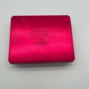 Fossil Vintage Black Leather Bifold Passport Travel Wallet w Pen & Collector Tin
